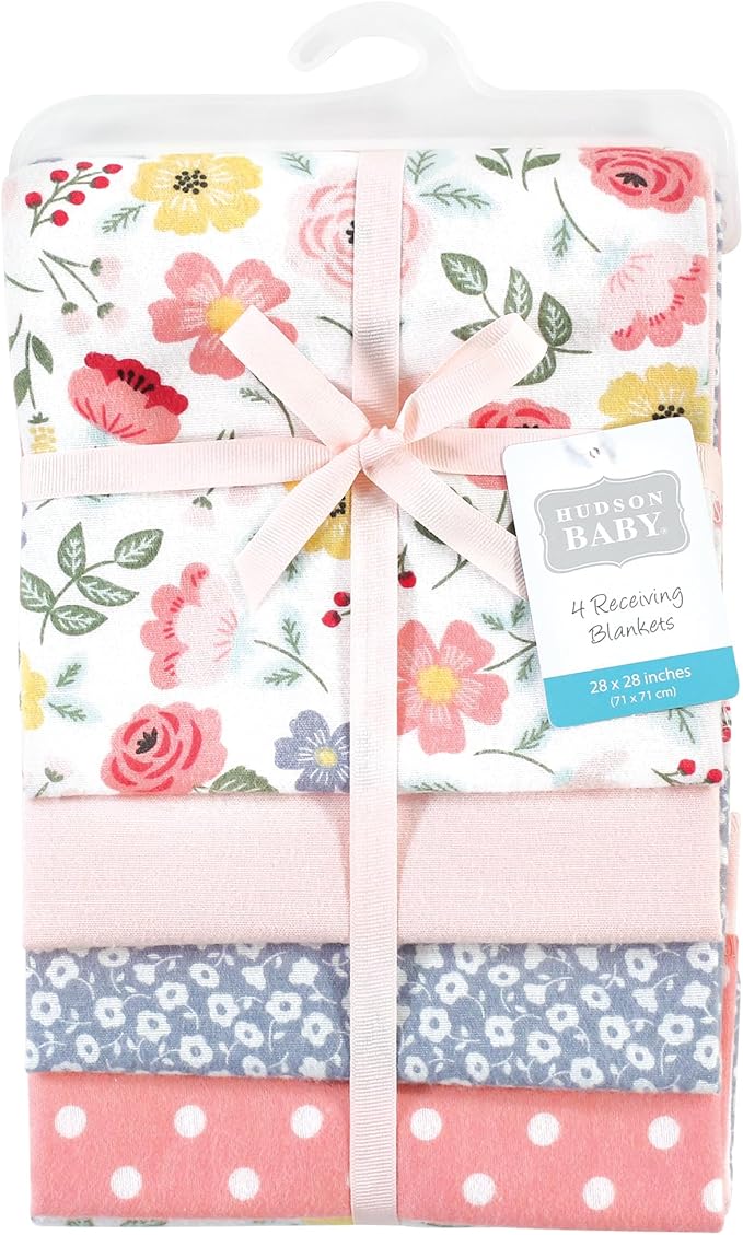 Hudson Baby Unisex Baby Cotton Flannel Receiving Blankets, Modern Botanical, One Size