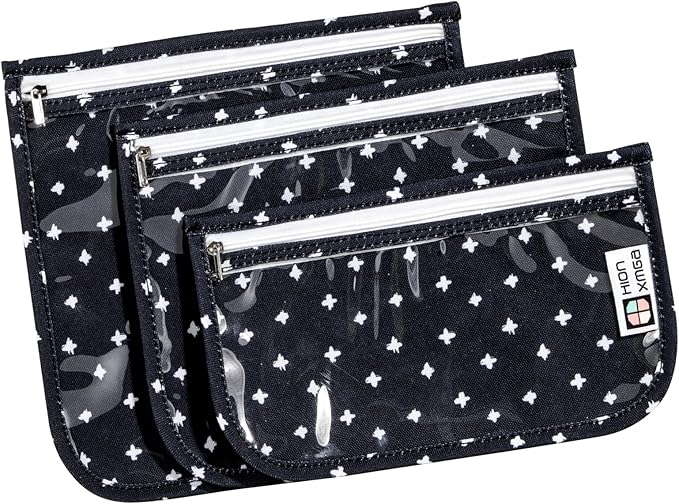 HIONXMGA TSA Approved Toiletry Bag, Set of 3 Clear Travel Toiletry Bag Quart Size Zipper Travel Pouch, Waterproof Makeup Cosmetic Bag for Women Men Kids Toiletries Carry on, Plus