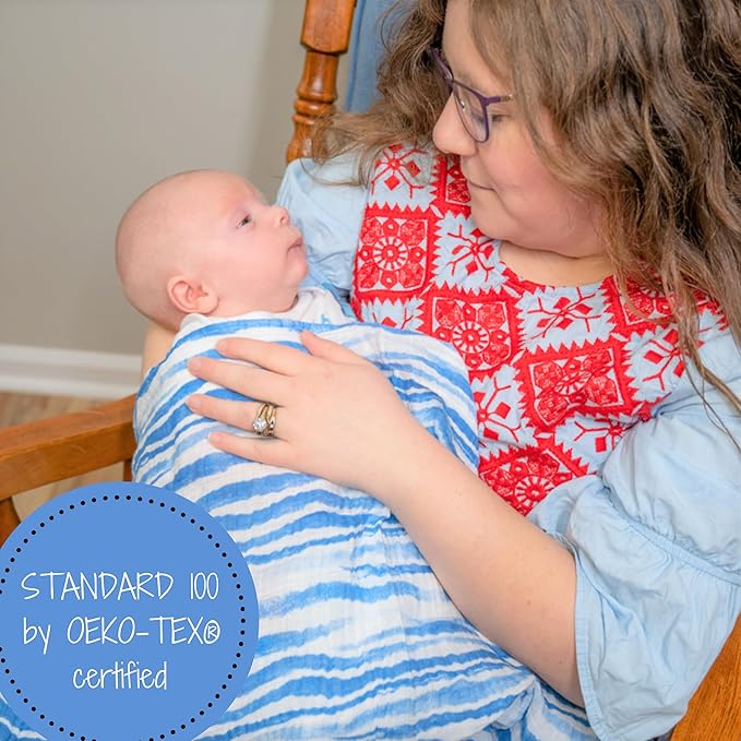 LollyBanks Muslin Swaddle Blanket, 100% Muslin Cotton Soft Blanket for Boys, 47 X 47 Inches Baby Boy Receiving Blankets, Soft and Cozy Swaddle Wrap for Baby, Registry (Ocean Theme Print)