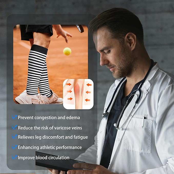 LEVSOX Cotton Compression Socks for Women&Men 20-30mmHg Knee High Cute Support Sock for Nurses Pregnancy Travel