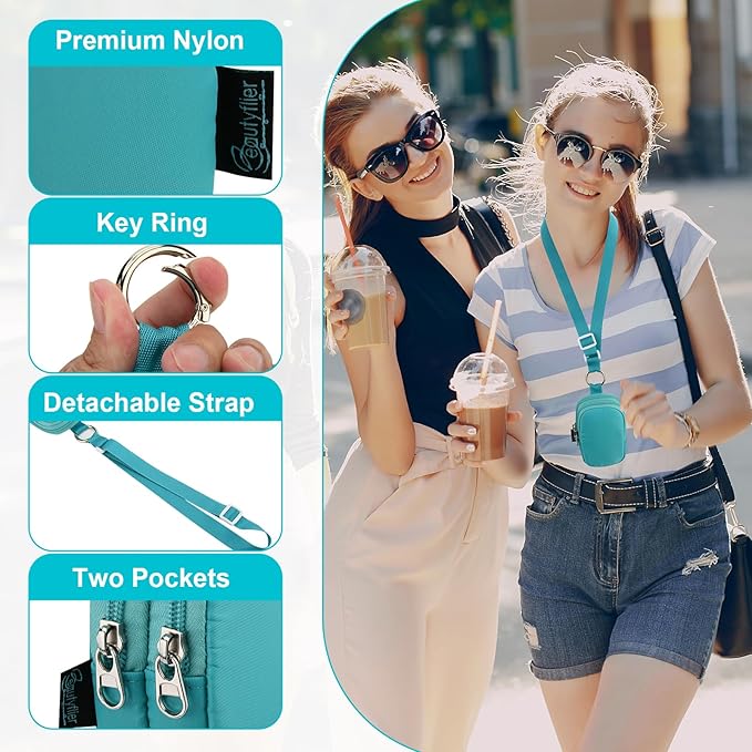 Beautyflier Double Pockets Hand Sanitizer Spray Case for Touchland Power Mist and Glow Mist 1FL OZ, Zipper Pouch for Hand Sanitizer Spray Bottle, with Extra Removable Neck Strap, Fits Travel (Blue)