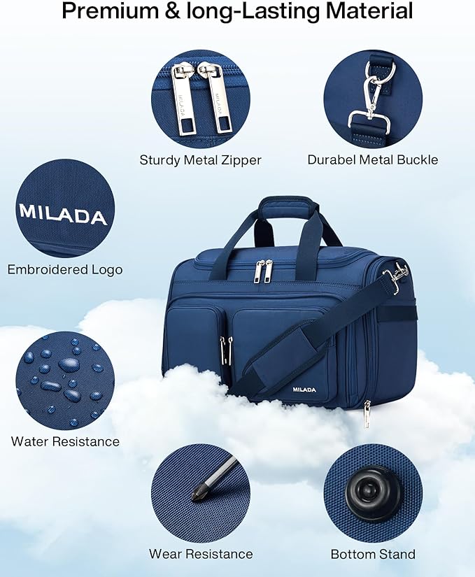 MILADA Underseat Carry On Luggage Bags for Travel Lightweight Foldable Carry On Bags for Airplanes Small Duffle Bag for Men Women TSA Approved Underseat Bag Travel Tote Bags, Blue