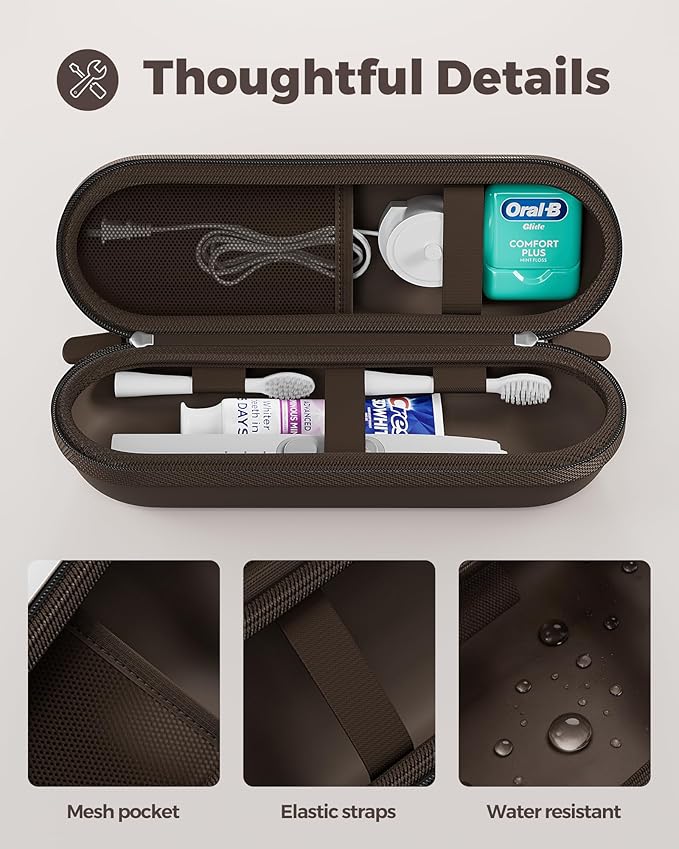 ProCase Electric Toothbrush Travel Case for Oral-B 1000/1500/5000/6000/7000/7500/9600 & iO 7/8/9/10, Philips Sonicare 1100/4100/5100/5300/6100, Water-Resistant Hard Case -L,Chocolate