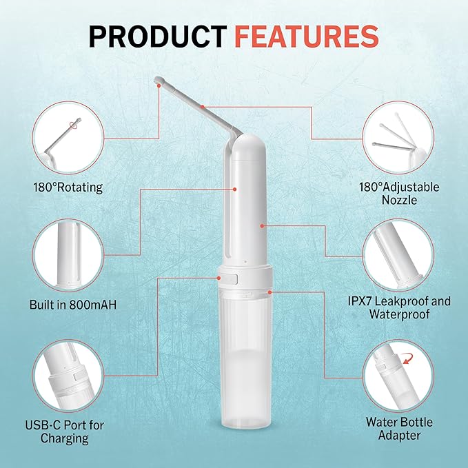 Portable Bidet for Travel, Rechargable USB-C 3 High Pressure Modes Travel Bidet Compact Waterproof Handheld Sprayer Device for Women, Men, Babies - Ideal for Personal Hygiene (White)