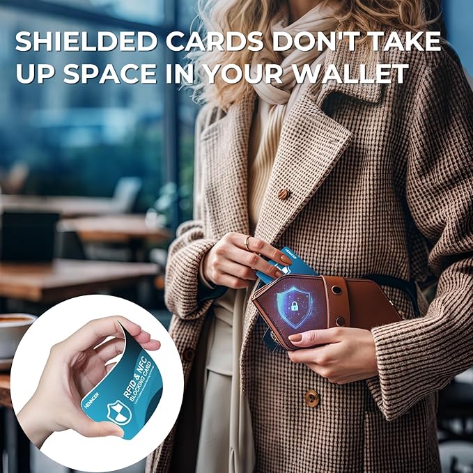 NEW RFID Blocking Card, 4 Pack Fuss Protection for Entire Wallet Shield, Credit Card Protector NFC Bank Debit Blocker, Identity Theft Prevention for Passport Travel Security (4, Blue)
