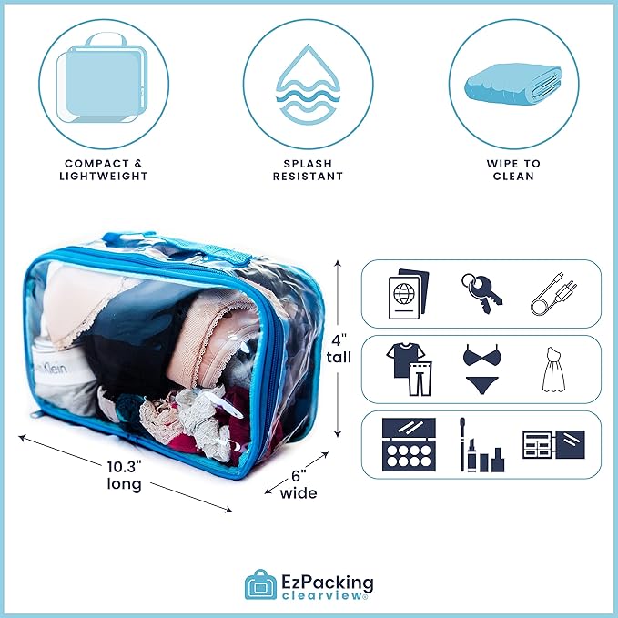 Small Clear Travel Packing Cube/See Through PVC Plastic Pouch for Carry On Suitcase, Backpack or Diaper Bag/Transparent Multipurpose Accessories, Makeup & Underwear Organizer w/Handle (Orange)