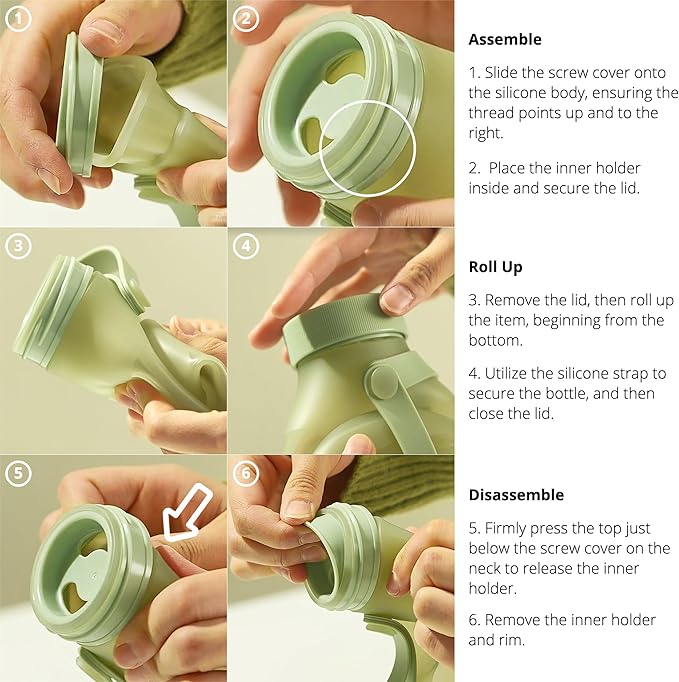BLUE GINKGO Collapsible Water Bottle – Lightweight, Foldable Silicone Bottle for Travel, Hiking, and Camping (16.9oz, Made in Korea, Peach)