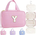 TOPEAST Travel Toiletry Bag for Women - Hanging Toiletry Bag Makeup Bag, Portable Toiletries Travel Bag and Cosmetic Bag Essentials - Letter Y, Pink