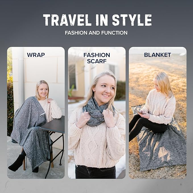 Zero Grid Infinity Travel Scarf Loop with Hidden Zipper Pockets for Passport, Phone, Cash, Cards