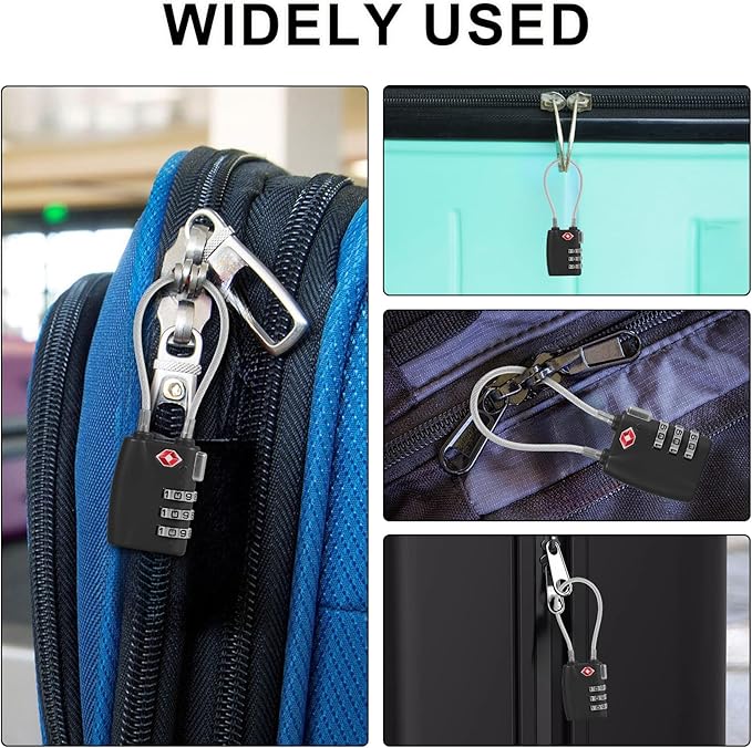 5 Pack TSA Locks for Luggage TSA Approved Luggage Locks 3 Digit Combination TSA Travel Locks Portable Cable Padlocks Zinc Alloy Body Suitcase Locks for Travel Bag Suitcase Backpack Lockers,Black