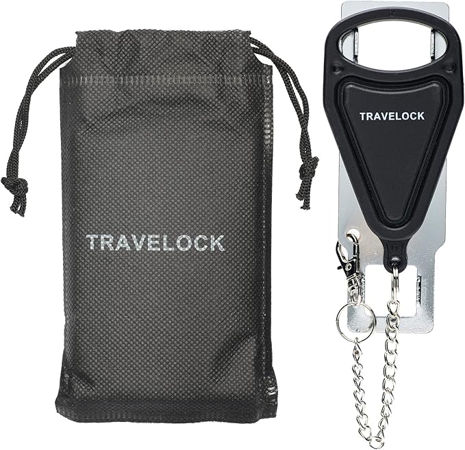 Portable Door Lock for Women & Travel Safety - Heavy Duty Portable Lock Perfect for AirBnb's, Hotels, Apartments, Hostels, Dormitories (Black, Double Hole)