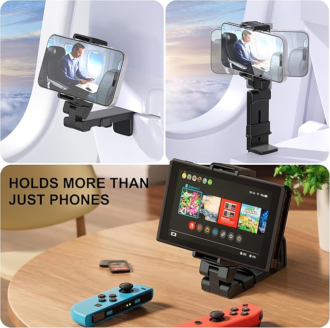 Perilogics Universal Airplane Phone Holder Mount – [Silent Version] Handsfree Travel Phone Holder for Tray Table, 360° Adjustable Phone Mount for Flying, in-Flight Travel Stand for iPhone & Android