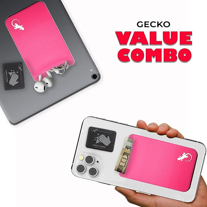 Phone Wallet - Adhesive Card Holder - Cell Phone Pouch - Stick on Lycra Pocket by Gecko - Carry Credit Cards and Cash