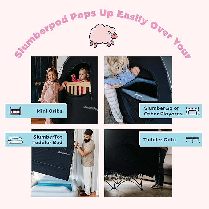 SlumberPod with Fan The Original Blackout Sleep Tent Travel Essential for Baby and Toddlers, Mini Crib and Pack n Play Cover, Sleep Pod with Monitor Pouch and Fan Pouch, Blocks 95%+ Light, Black