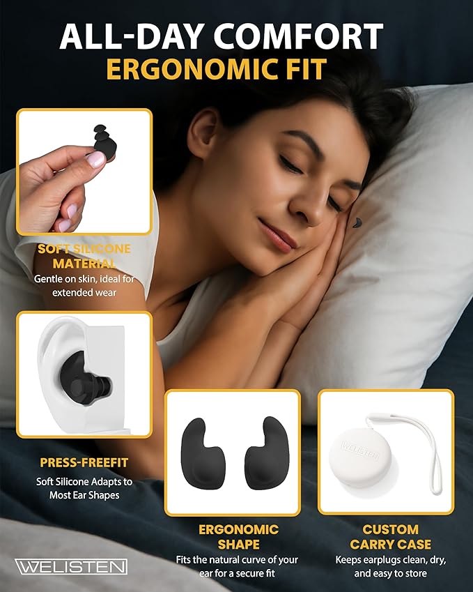 Ear Plugs for Sleeping,Noise Reduction Soft Silicone Earplugs,Reusable Hearing Protection Earplugs for Noise Sensitivity, Sleep, Travel, Noise Cancelling Ear Plugs for Sleep - Black