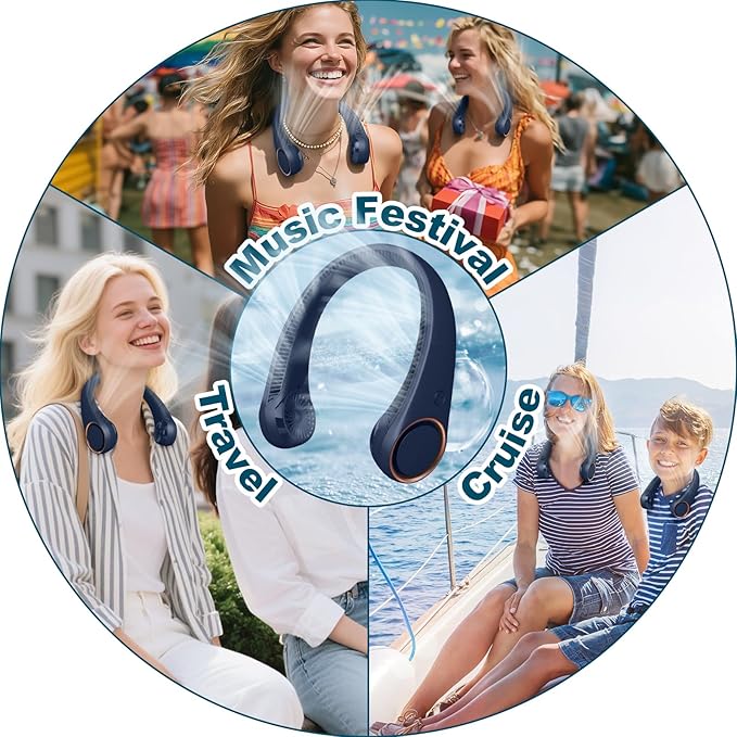 CIVPOWER Neck Fan: Portable Personal Neck Cooling Rechargeable Bladeless Fan - Hands Free 3 Speed 4000 mAh Battery USB Operated Wearable Headphone Design - Gift for Men Women Outdoor (Dark Blue)