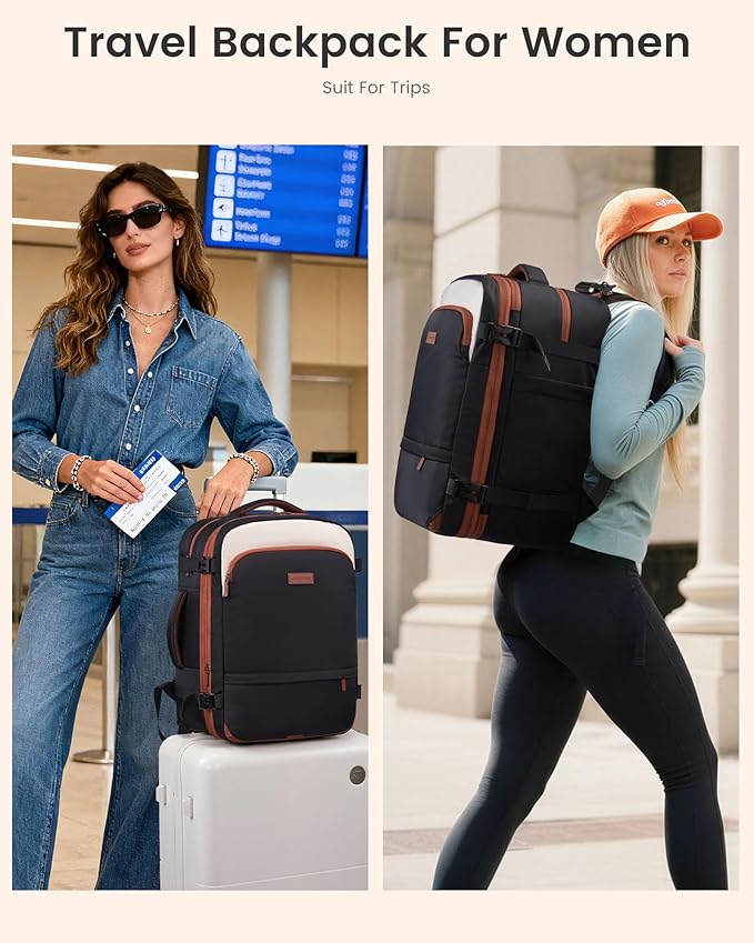 LOVEVOOK Carry On Travel Backpack For Women Flight Approved, 45L Personal Item Travel Bag Flight Approved, TSA Travel Bag Fit 17.3 Inch Laptop, Weekender Overnight Waterproof Daypack with 2 Cubes