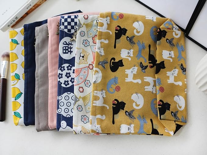 HAPPYHEIDI Canvas Pouch for Travel, Cosmetic Case, Solid Pink, Cotton Blend, Zipper Closure, 7.1x2.4x7 Inches