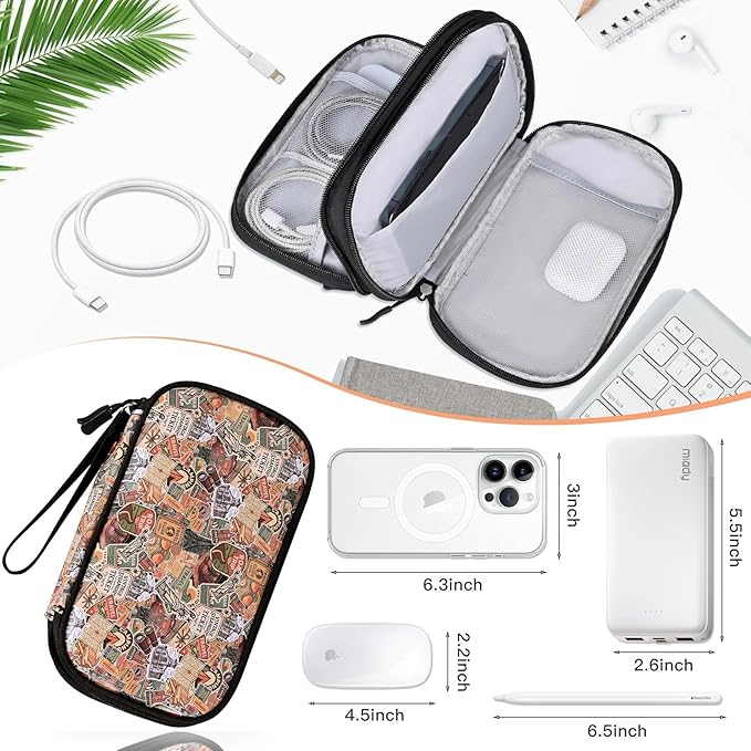 COSHAYSOO Electronics Travel Organizer Tech Bag Charging Cords Case USB Cable Charger Accessory Car Pouch, Practical Trip Gifts for Women Beach Vacation Airplane Cruise Traveling Essentials Scenery