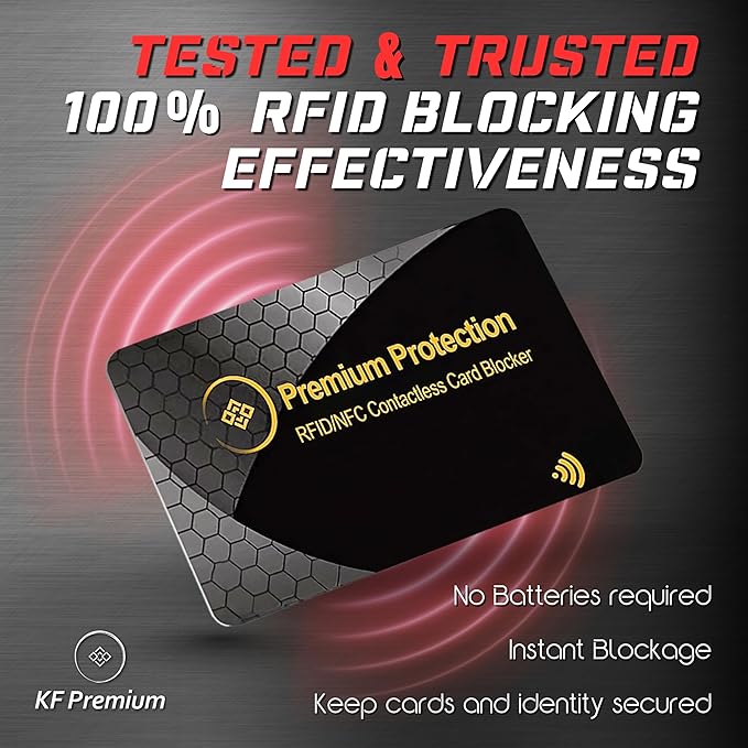 KF-Premium RFID Blocking Card (2 Pack) - Ultra Thin Debit & Credit Card Protector - Anti Theft & Fraud Contactless NFC Card Blocker - Passport Wallet Defender for Men & Women (Gold)