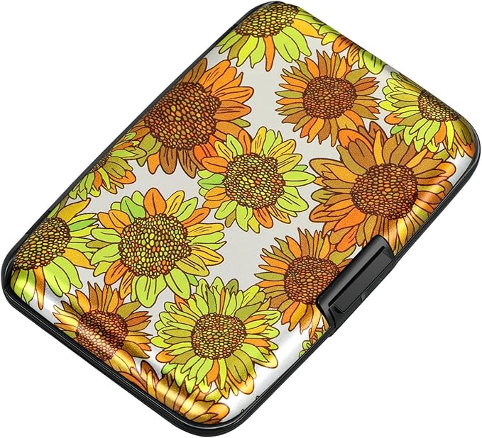 ELFISH Mini RFID Aluminum Wallet Credit Cards Holder Business Card Case Metal ID Case for Men Women(Sunflowers)