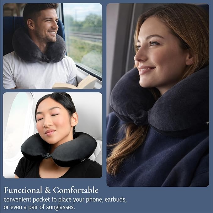 Brookstone Travel Neck Pillow - Lightweight Fleece Casing U-Shaped Stuffable Memory Foam Travel Pillow for Sleeping and Neck Support, Size One Size, Khaki