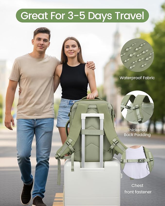 LOVEVOOK 40L Travel Backpack for Women & Men, Airline Approved Carry On Backpack, TSA Personal Item Bag fits 17.3 Inch Laptop, Waterproof Weekender Overnight Bags Suitcase for Work, Pink-Beige-Brown