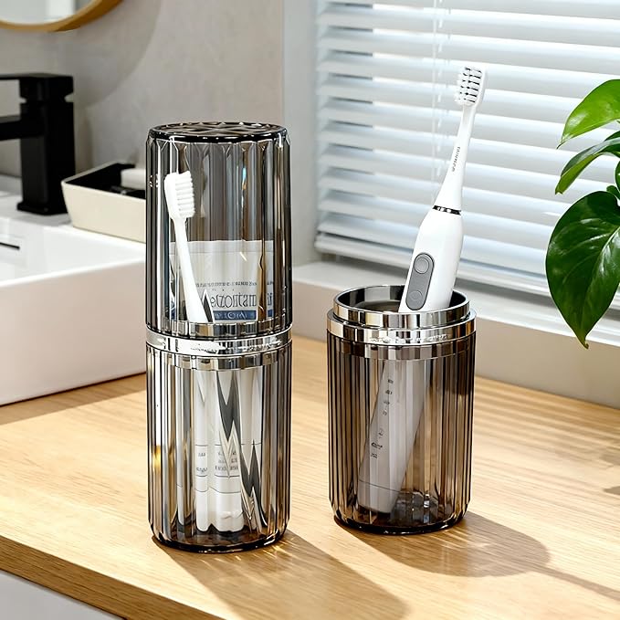 Toothbrush Travel Case, 2-in-1 Dustproof Travel Toothbrush Holder with Rinse Cup, Portable Toothbrush and Toothpaste Case for Traveling Camping School Business Trip Bathroom