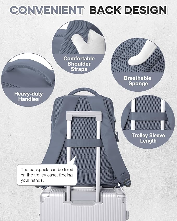 VECAVE Carry On Backpack for Women, Large Travel Backpack Flight Approved, Waterproof 14 Inch Laptop Backpack Business Work Backpacks Men Mochila De Viaje, Blue