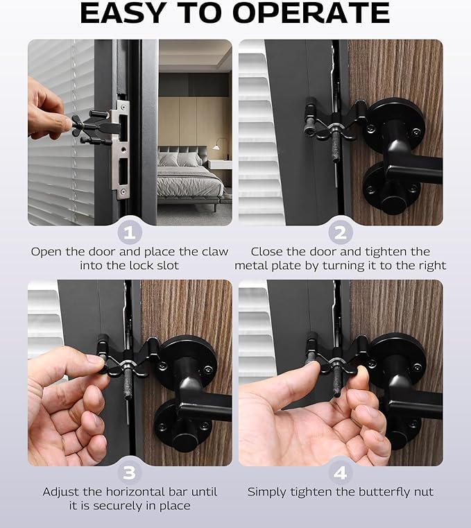 DPB 2 Pack Adjustable Portable Door Lock, Hotel door stopper-Silicone Protector Caps Included,Prevent Unauthorized Entry-Ideal for Home, Travel, College, Hotels, Apartments