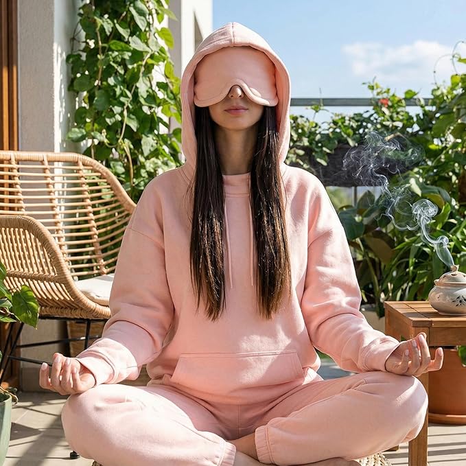 Ainangua Womens Oversized Pullover Essentials Hoodie with Eye Mask Comfor Airplane Mode Travel Office Vacation Sweatshirt