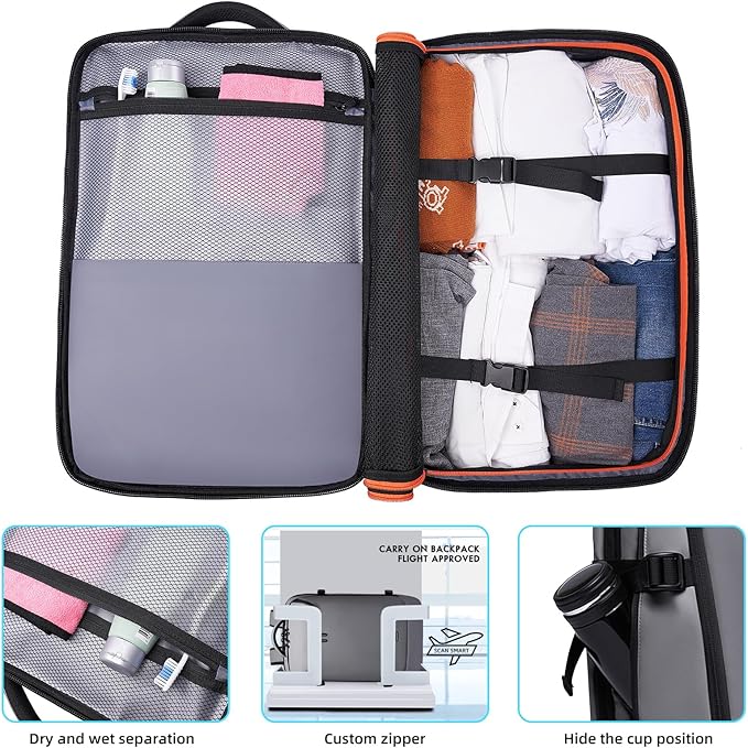 TANGCORLE Laptop Backpack for Women, 50L Carry On Backpack Men, Expandable Flight Approved Water Resistant Luggage with 3 Packing Cubes & USB Port, Travel Backpack Fits 17.3 Inch Notebook
