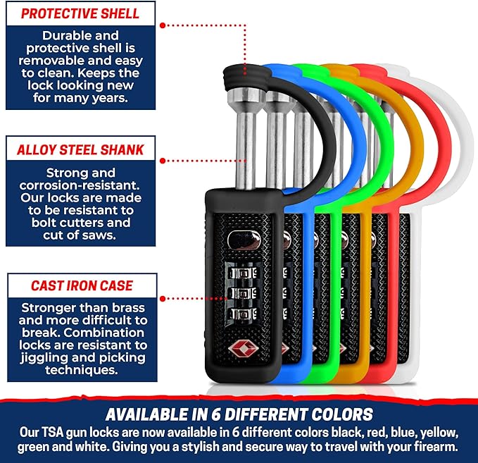 Cedar Mill Fine Firearms TSA Approved Gun Case Lock – Durable, Cut-Resistant Security TSA Locks for Gun, Pistol, Revolver Case or Firearms – Child-Safe Trigger Locks for Rifles and Shotguns