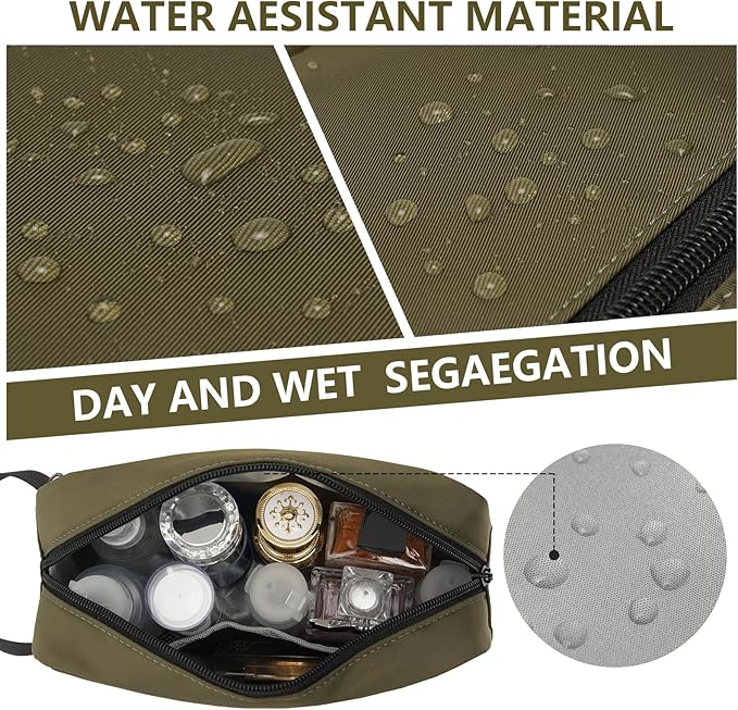 Travel Toiletry Bag, Small Cosmetic Bag, Hanging Water-Resistant Organizer for Men & Women, Ideal for Makeup, Shaving Kit, Gym Essentials & Travel Accessories (Olive Green)