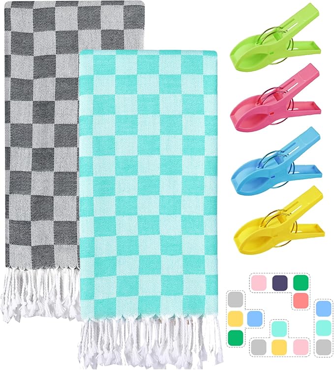 2 Packs Turkish Beach Vacation Essentials towel Blanket Bath Pool Towels Oversized Quick Dry Sand Proof Vacation Accessories Women Travel Must Haves Alaska Ship Cruise Stuff Adult Airplane Flying