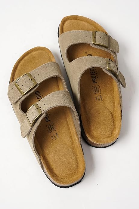 Project Cloud 100% Genuine Leather Flat Sandals For Women 2026 Cork Footbed Womens Sandals with Memory Foam and arch support Vacation Essentials Slides for Women Footwear (Venita)
