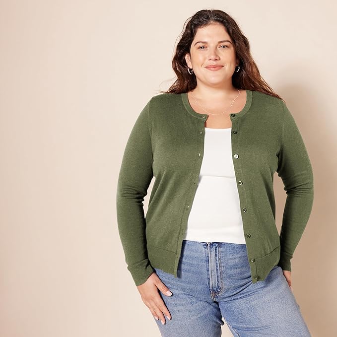 Amazon Essentials Women's Lightweight Crewneck Cardigan Sweater (Available in Plus Size)
