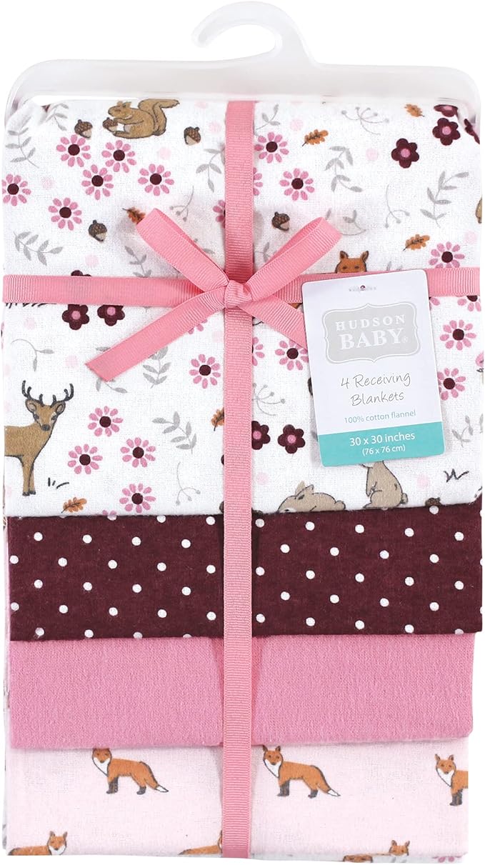 Hudson Baby Unisex Baby Cotton Flannel Receiving Blankets, Woodland Floral, One Size