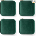 ZPROW Plush Velvet Travel Jewelry Case, Travel Jewelry Organizer, Jewelry Travel Case, Travel Jewelry Box, Small Jewelry Case, Jewelry Travel Box, Earring Organizer with Mirror - Emerald Green 4packs