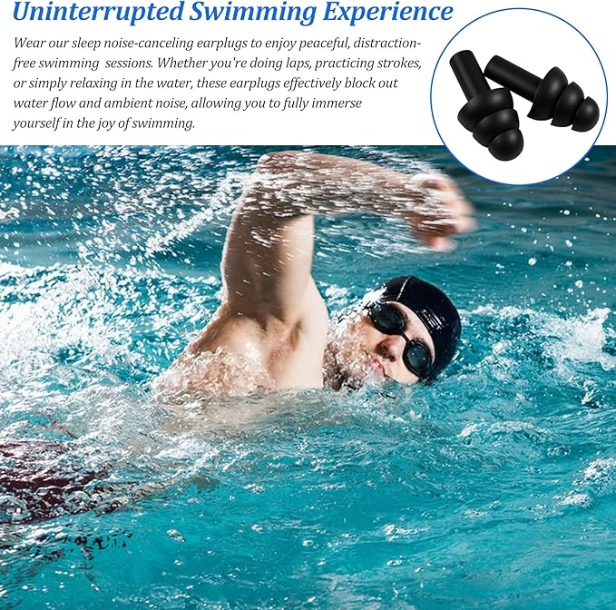 200 Pair Silicone Earplugs, Reusable Ear Plugs for Sleeping Noise Cancelling, Waterproof Bulk Soft Ear Plugs for Shooting, Swimming, Concerts Black
