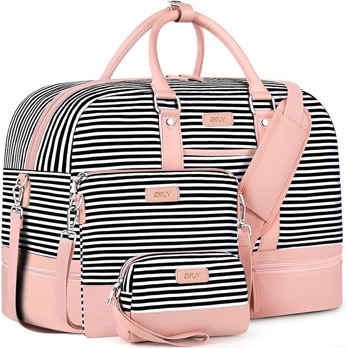 Weekender Bag for Women, Large Overnight Bag Canvas Travel Duffel Bag Carry On Tote with Shoe Compartment 21" 3Pcs Set