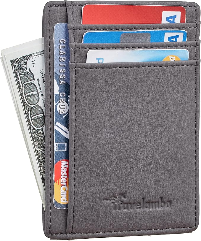 Travelambo Front Pocket Minimalist Leather Slim Wallet RFID Blocking Medium Size