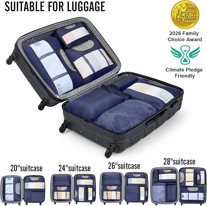 Veken 8 Set Packing Cubes for Travel Essentials, Suitcase Organizer Bags in 4 Sizes, Carry-On Luggage Accessories with Large Laundry Bag & Passport Holder, Must-Have for Airplane, Road Trip & Camping