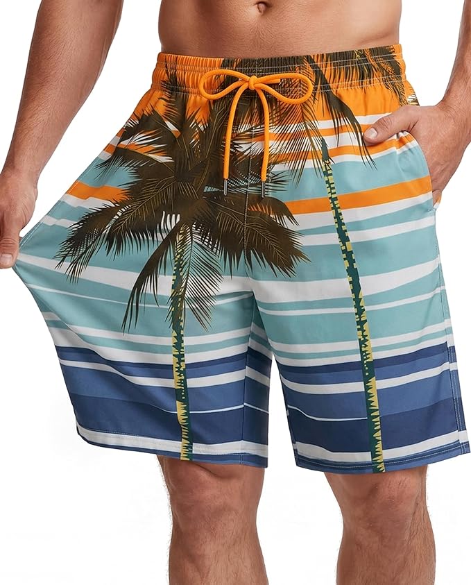 Men Swim Trunks 9 Inch with Mesh Lining Breathable Quick Dry Drawstring Pockets for Summer Beach Pool Board