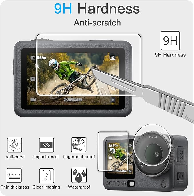 FiTSTILL Screen Protector for DJI Osmo Action 6,Ultra HD 0.28mm Tempered Glass,9H Hardness Scratch Resistant Anti-Fingerprint Bubble Free Action6 Camera Accessories kit
