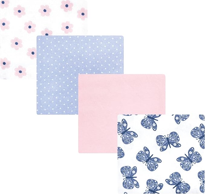 Hudson Baby Unisex Baby Cotton Flannel Receiving Blankets 4-Pack, Beautiful Butterfly, One Size
