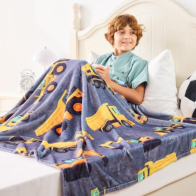 Wajade Kids Construction Truck Blanket for Boys Soft Fleece Kids Blanket for Couch Sofa Bedroom 3D Vehicles Excavator Cars Throw Blanket 50"x60"