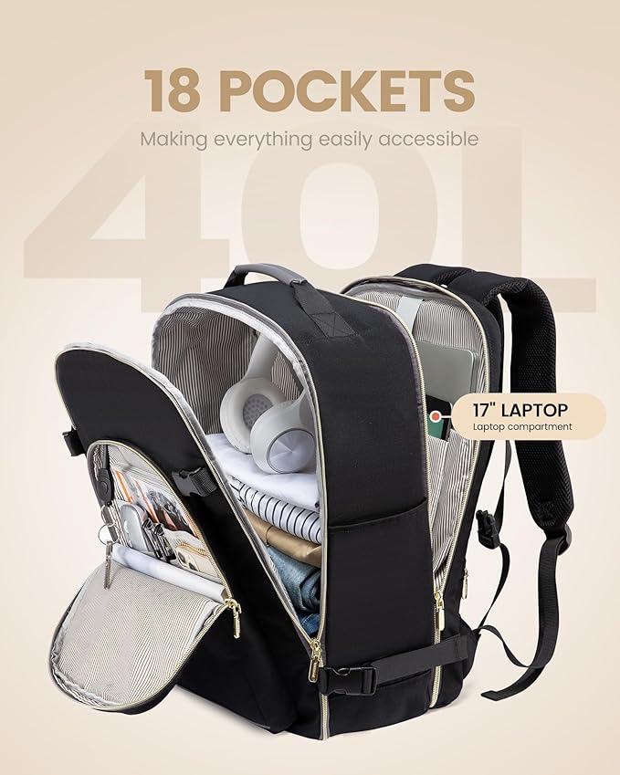 LOVEVOOK 40L Travel Backpack for Women Men,Waterproof Airline Approved Carry On Luggage Travel Essentials,TSA Carry On Backpack Personal Item Travel Bag Suitcase Weekender Traveling with Packing Cubes