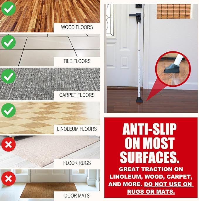 SECURITYMAN 3-in-1 Door Security Bar, Security Door Stoppers & Door Barricade – Heavy Duty Adjustable Iron Security Lock Bar for Home Defense, Apartment & Travel Safety (1 Pack - White)