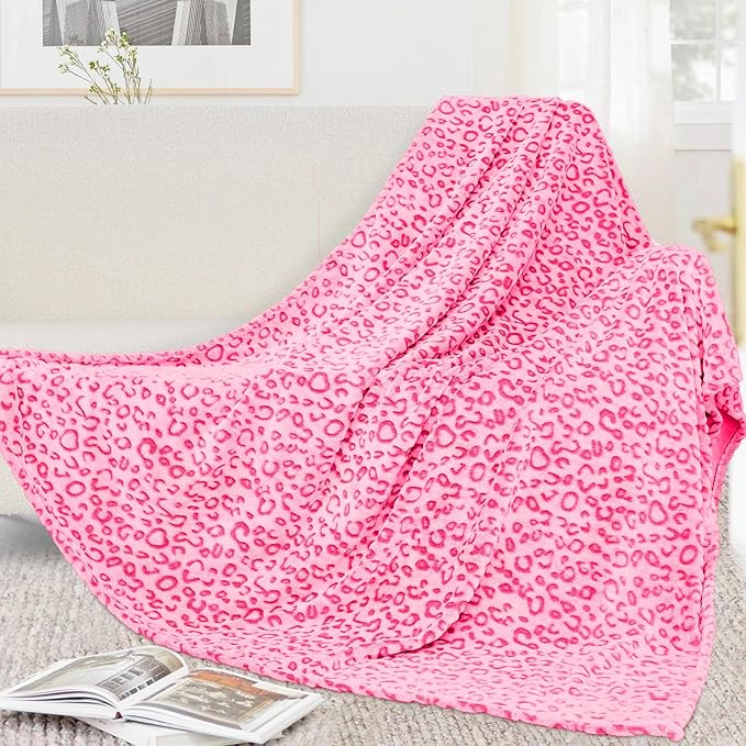 Warm Blanket Pink Soft Fleece Leopard Print Blanket for Women, Fuzzy Hot Pink Cheetah Print Throw Blankets for Bed Couch Sofa, Cozy Gifts for Women Mom Birthday Mothers Day 50x60 Inches